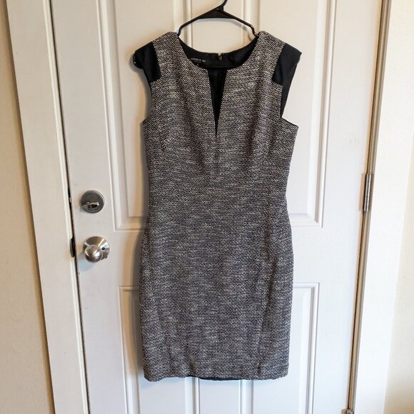 Lafayette 148 Navy Blue Sheath Dress Black White Textured Tweed Knit - Size 6 - Picture 2 of 14